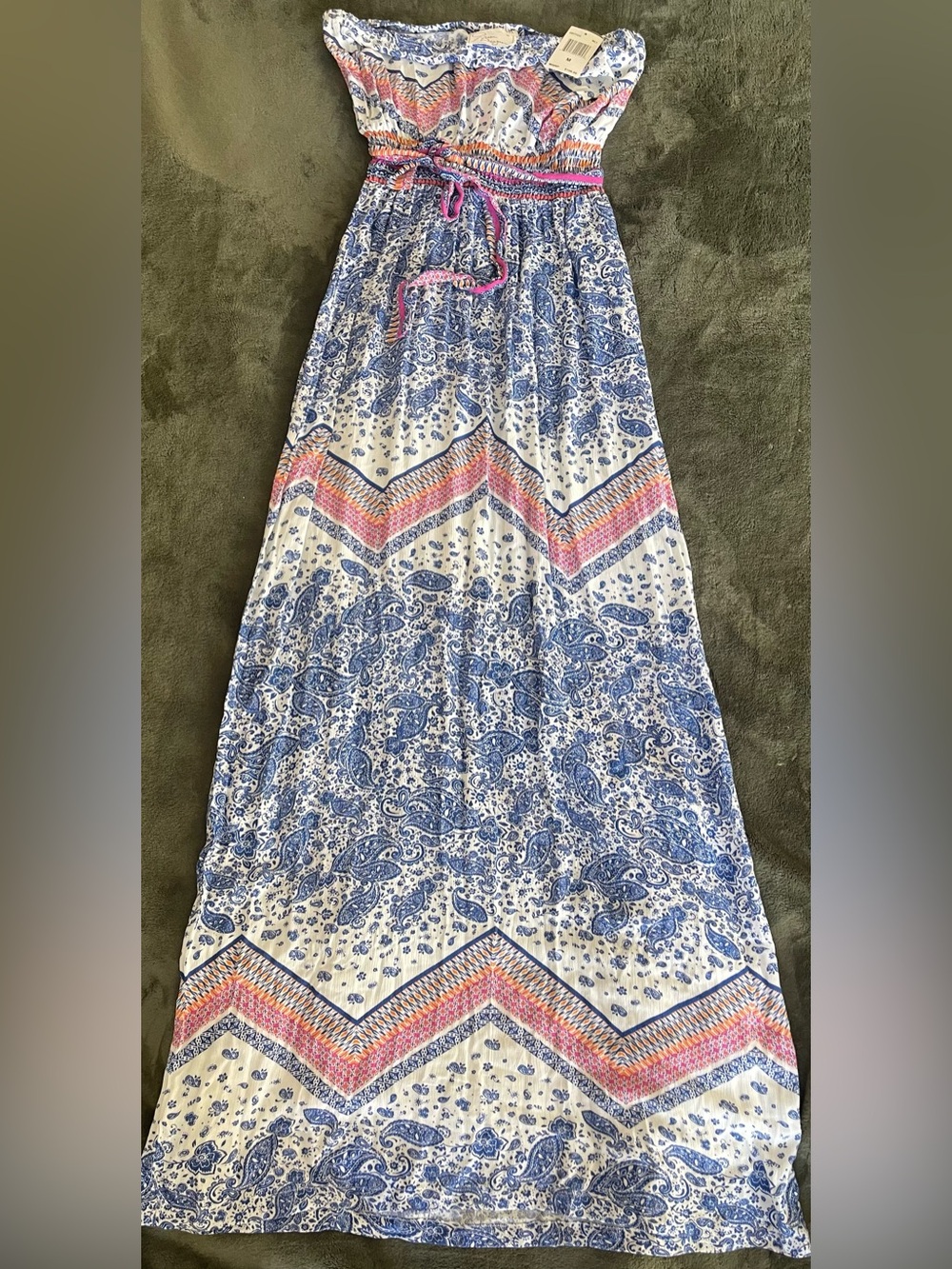 NWT Green Dragon-Women's Scarf Bandeau Paisley Maxi dress-multicolored